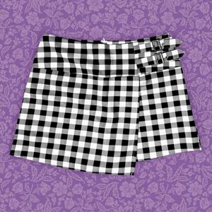 2000s Papaya Black & White Gingham Mini Skort w/ Buckles | Size S